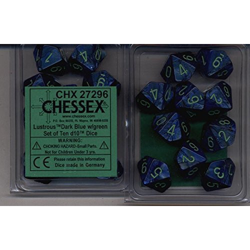 Dice and Gaming Accessories D10 Sets: Swirled - Lustrous: D10 Dark Blue/Green (10)