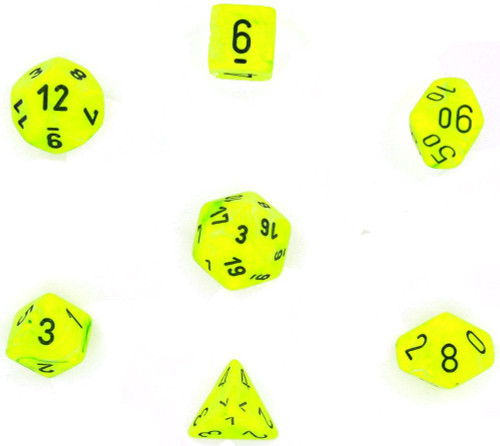 Dice and Gaming Accessories Polyhedral RPG Sets: Swirled - Vortex: Bright Green/Black (7)