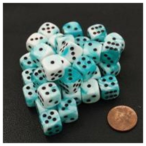 Dice and Gaming Accessories D6 Sets: Swirled - Gemini: 12mm D6 White Teal/Black (36)