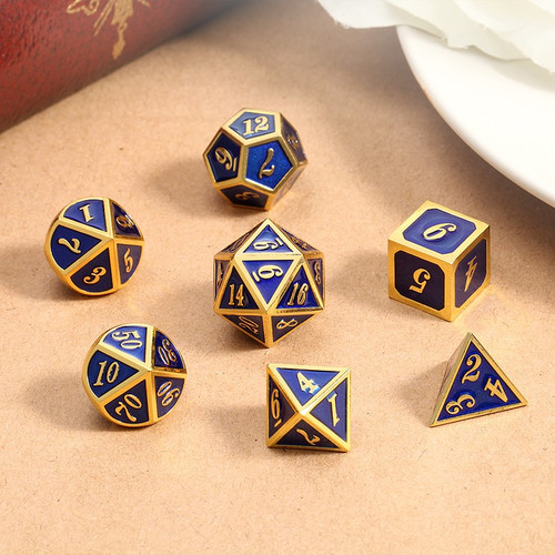 Dice and Gaming Accessories Polyhedral RPG Sets: Metal and Metallic - Blue & Gold - Metal (7)