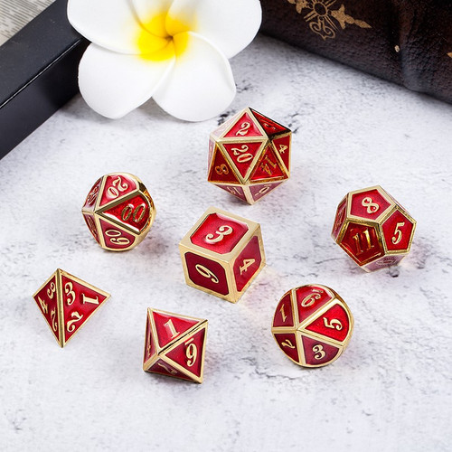 Dice and Gaming Accessories Polyhedral RPG Sets: Metal and Metallic - Red & Gold - Metal (7)