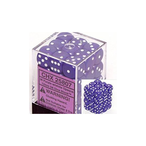 Dice and Gaming Accessories D6 Sets: Opaque: 12mm D6 Purple/White