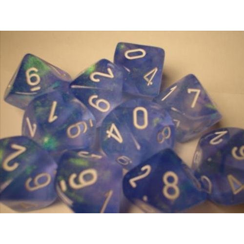 Dice and Gaming Accessories D10 Sets: Glitter - Borealis: D10 Sky Blue/White (10)