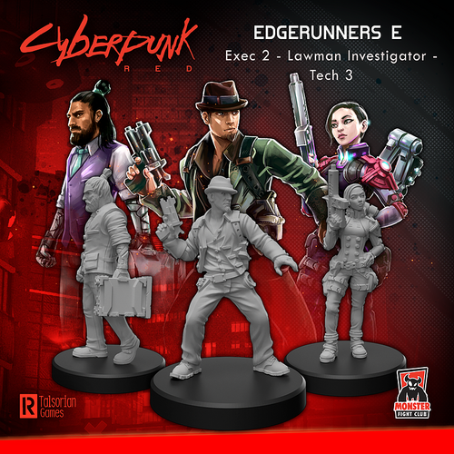 RPG Miniatures: Miniature Sets - Cyberpunk Red RPG: Edgerunners E - Exec 2, Lawman Investigator and Tech 3