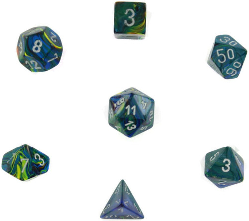 Dice and Gaming Accessories Polyhedral RPG Sets: Swirled - Festive: Green/Silver (7)