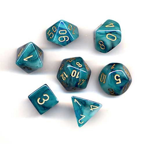 Dice and Gaming Accessories Polyhedral RPG Sets: Swirled - Phantom: Teal/Gold (7)