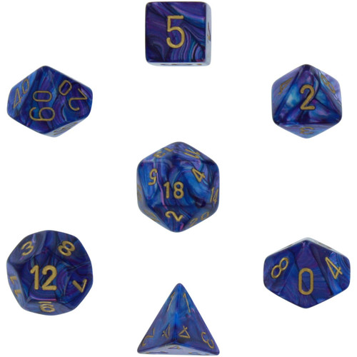 Dice and Gaming Accessories Polyhedral RPG Sets: Swirled - Lustrous: Purple/Gold (7)