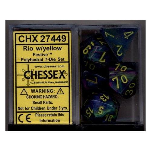 Dice and Gaming Accessories Polyhedral RPG Sets: Swirled - Festive: Rio/Yellow (7)