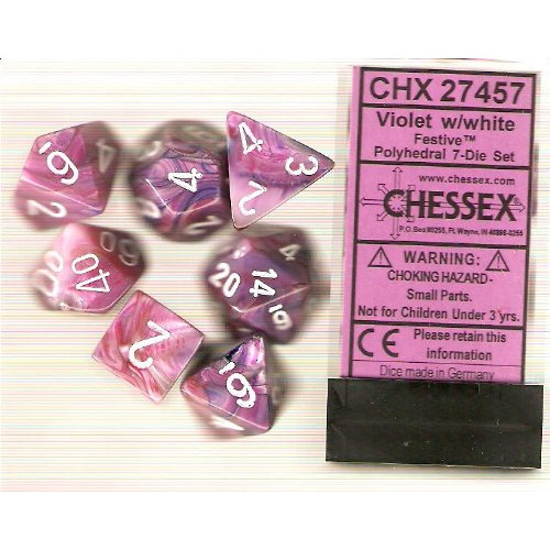 Dice and Gaming Accessories Polyhedral RPG Sets: Swirled - Festive: Violet/White (7)