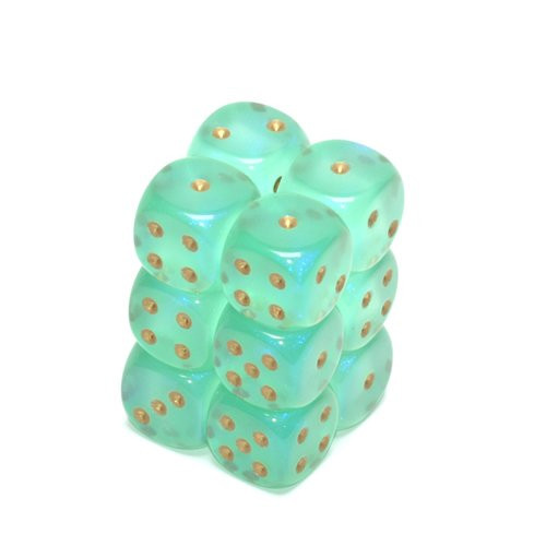 Dice and Gaming Accessories D6 Sets: Glitter - Borealis: 16mm D6 Light Green/Gold (12)