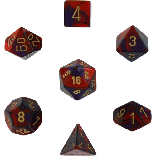 Dice and Gaming Accessories Polyhedral RPG Sets: Swirled - Gemini: Purple Red/Gold (7)