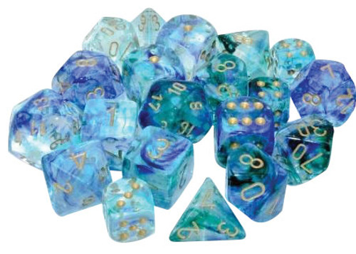 Dice and Gaming Accessories Polyhedral RPG Sets: Blue and Turquoise - Nebula: Polyhedral Oceanic/gold Luminary 7-Die Set