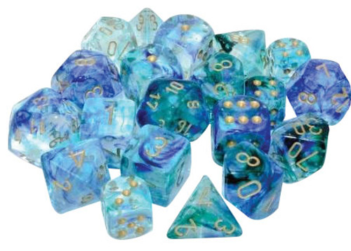 Dice and Gaming Accessories D6 Sets: Blue and Turquoise - Nebula: 12mm d6 Oceanic/gold Luminary Dice Block (36 dice)