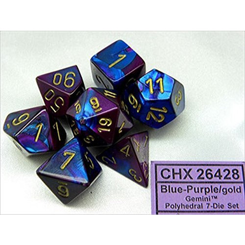 Dice and Gaming Accessories Polyhedral RPG Sets: Swirled - Gemini: Blue Purple/Gold (7)