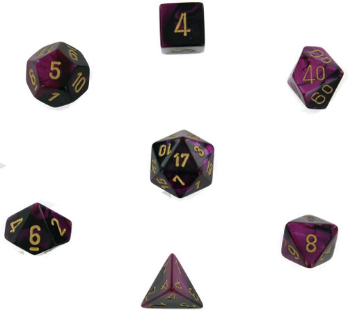 Dice and Gaming Accessories Polyhedral RPG Sets: Swirled - Gemini: Black Purple/Gold (7)