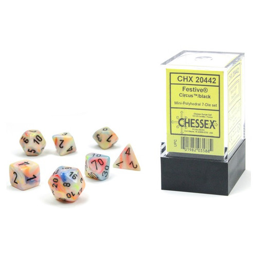Dice and Gaming Accessories Polyhedral RPG Sets: White and Clear - Mini Festive: Circus/black (7) [CHX 20442]