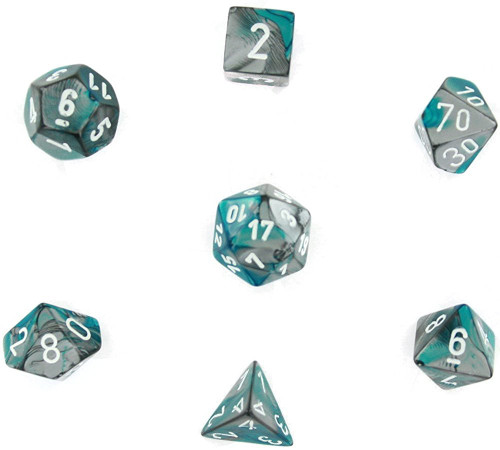 Dice and Gaming Accessories Polyhedral RPG Sets: Swirled - Gemini: Steel Teal/White (7)