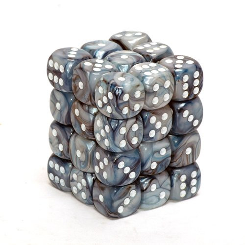 Dice and Gaming Accessories D6 Sets: Swirled - Lustrous: 12mm D6 Slate/White (36)