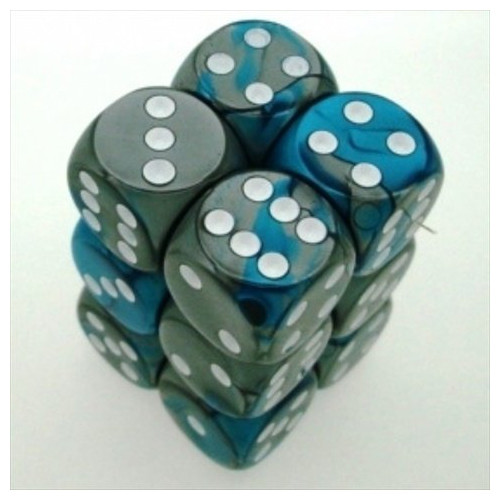 Dice and Gaming Accessories D6 Sets: Swirled - Gemini: 16mm D6 Steel Teal/White (12)