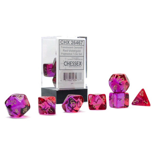 Dice and Gaming Accessories Polyhedral RPG Sets: Red and Orange - Gemini: Poly Translucent Red-Violet/gold (7) [CHX 26467]