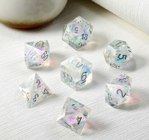 Dice and Gaming Accessories Polyhedral RPG Sets: White and Clear - Arctic - Sharp Edge Resin (7)