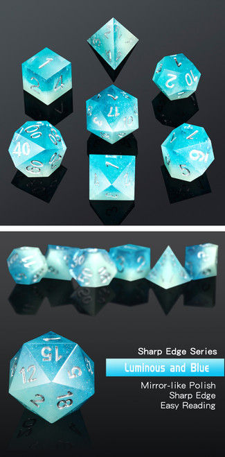 Dice and Gaming Accessories Polyhedral RPG Sets: Blue and Turquoise - Celestial - Sharp Edge Resin (7)