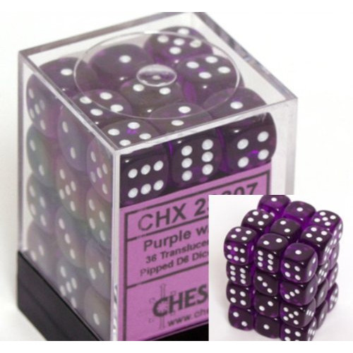 Dice and Gaming Accessories D6 Sets: Translucent: 12mm D6 Purple/White (36)