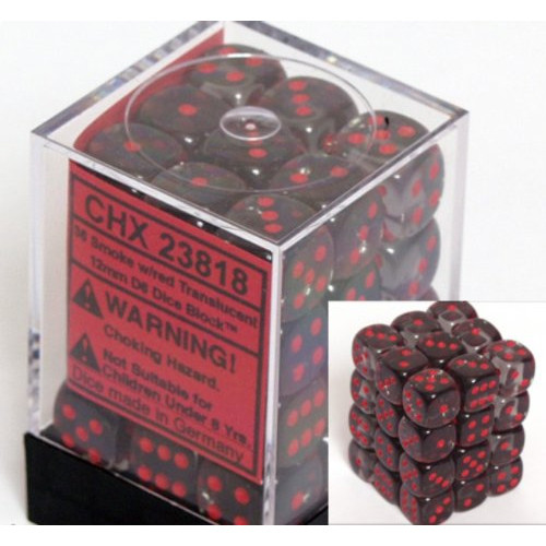 Dice and Gaming Accessories D6 Sets: Translucent: 12mm D6 Smoke/Red (36)