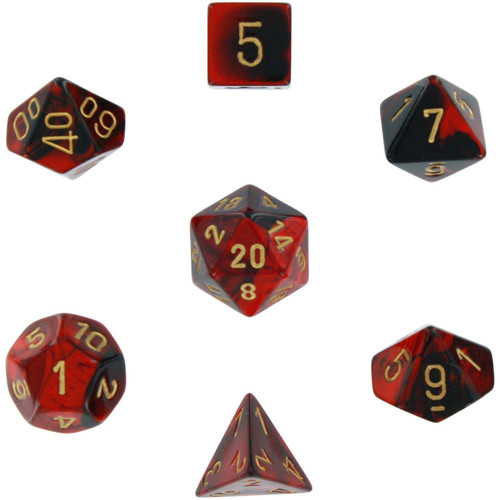 Dice and Gaming Accessories Polyhedral RPG Sets: Swirled - Gemini: Black Red/Gold (7)