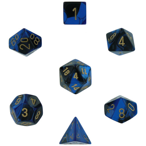 Dice and Gaming Accessories Polyhedral RPG Sets: Swirled - Gemini: Black Blue/Gold (7)