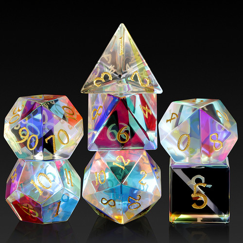 Dice and Gaming Accessories Polyhedral RPG Sets: Multicolored - Rainbow K9 - Glass (7) 