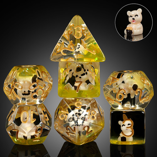Dice and Gaming Accessories Polyhedral RPG Sets: Transparent/Translucent - Honey Bear - Resin (7)