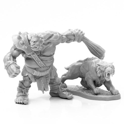 RPG Miniatures: Reaper Minis - Bones Classic - Hill Giant Hunter & Dire Lion