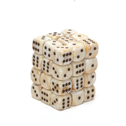 Dice and Gaming Accessories D6 Sets: Swirled - Marble: 12mm D6 Ivory/Black (36)