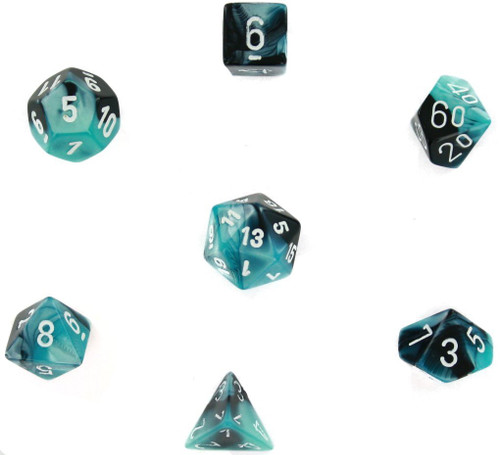 Dice and Gaming Accessories Polyhedral RPG Sets: Swirled - Gemini: Black Shell/White (7)