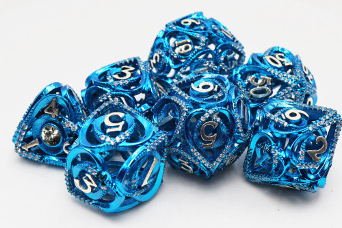 Dice and Gaming Accessories Polyhedral RPG Sets: Metal and Metallic - Hollow Jeweled Blue Hearts - Metal (7)