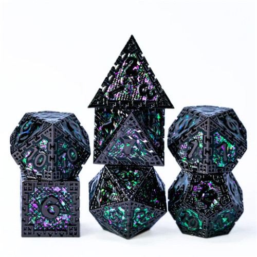 Dice and Gaming Accessories Polyhedral RPG Sets: Metal and Metallic - Hidden Dragon: Black & Green - Metal (7)