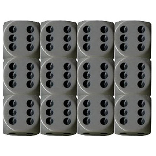 Dice and Gaming Accessories D6 Sets: Opaque: 16mm D6 Grey/Black (12)