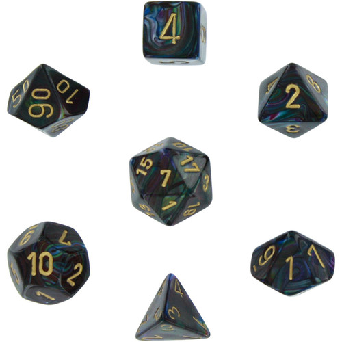 Dice and Gaming Accessories Polyhedral RPG Sets: Swirled - Lustrous: Shadow/Gold (7)