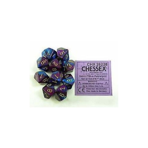 Dice and Gaming Accessories D10 Sets: Swirled - Gemini: D10 Blue Purple/Gold (10)