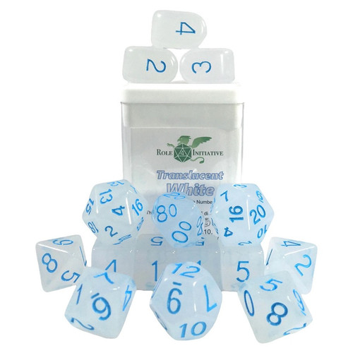Dice and Gaming Accessories Polyhedral RPG Sets: Transparent/Translucent - Polyhedral: Translucent White (15)