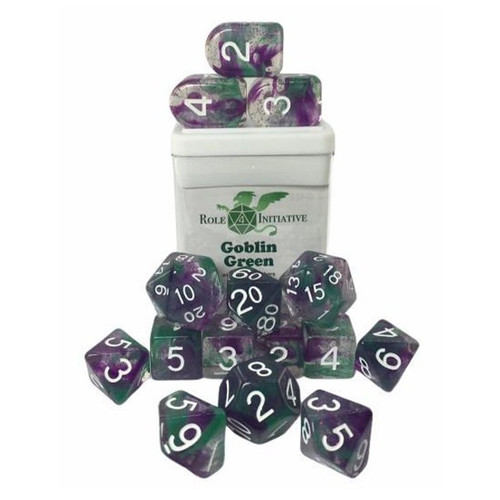 Dice and Gaming Accessories Polyhedral RPG Sets: Purple and Pink - Polyhedral: Diffusion Goblin Green Dice Set (15)