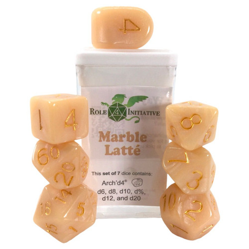 Dice and Gaming Accessories Polyhedral RPG Sets: White and Clear - Polyhedral: Marble Latte White (7)