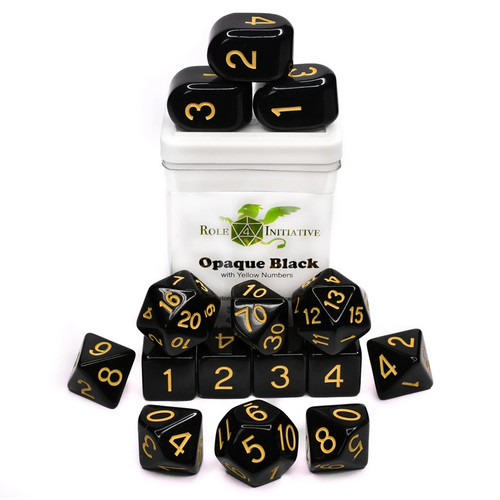 Dice and Gaming Accessories Polyhedral RPG Sets: Black and Grey - Polyhedral: Opaque Black/Yellow (15)