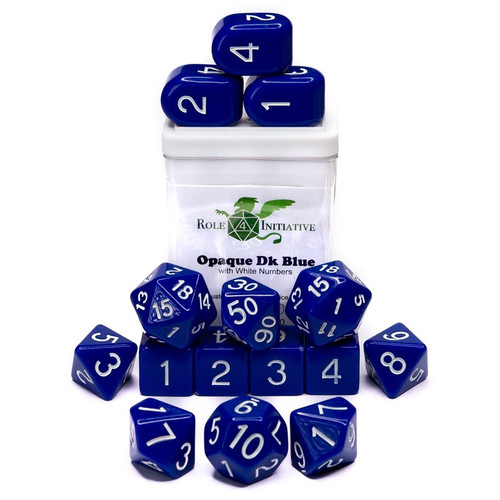 Dice and Gaming Accessories Polyhedral RPG Sets: Blue and Turquoise - Polyhedral: Opaque Dark Blue/White (15)