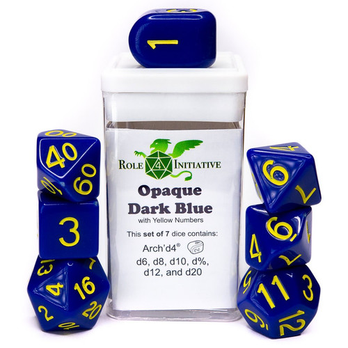 Dice and Gaming Accessories Polyhedral RPG Sets: Blue and Turquoise - Polyhedral: Opaque Dark Blue/Yellow (7)