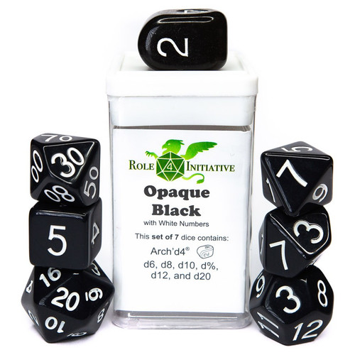 Dice and Gaming Accessories Polyhedral RPG Sets: Black and Grey - Polyhedral: Opaque Black/White (7)