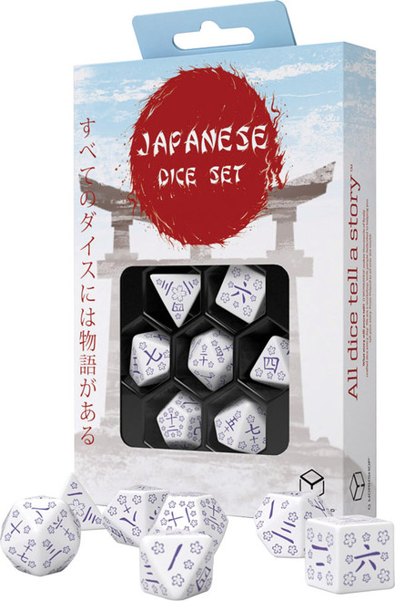 Dice and Gaming Accessories Polyhedral RPG Sets: White and Clear - Japanese Dice Set - Blue Star Lotus (7)