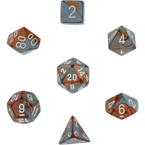 Dice and Gaming Accessories Polyhedral RPG Sets: Swirled - Gemini: Copper Steel/White (7)