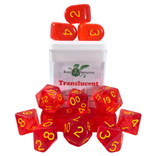 Dice and Gaming Accessories Polyhedral RPG Sets: Red and Orange - Polyhedral: Traslucent Red & Yellow (15)